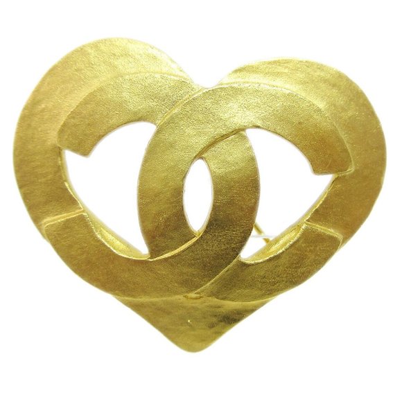 Auth CHANEL CC Logos Heart Motif Brooch Gold-Tone Corsage 95P Accessories - Picture 1 of 8